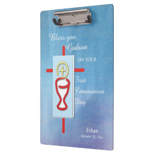 Porte-bloc Filleul, Première Sainte Communion, Bleu