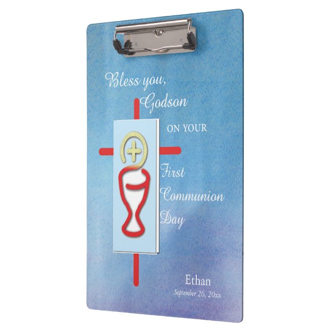 Porte-bloc Filleul, Première Sainte Communion, Bleu (Gauche)