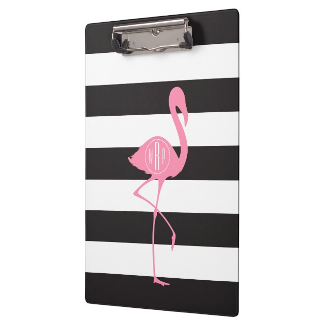 Porte-bloc Flamant rose rose décoré d'un monogramme + Noir + (Gauche)