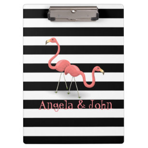 Porte-bloc Flamants roses mignons, rayures noires et blanches