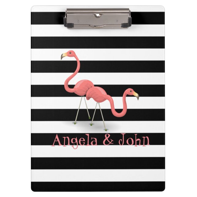 Porte-bloc Flamants roses mignons, rayures noires et blanches (Devant)
