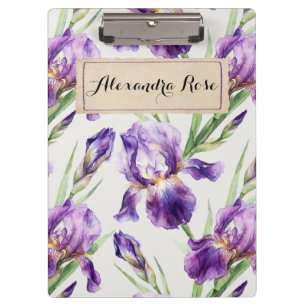 Porte-bloc Fleur aquarelle verte violette nom personnalisé