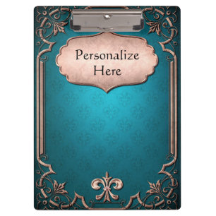 Porte-bloc Fleur de lis bleu avec garniture victorienne en br