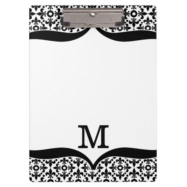 Porte-bloc Fleur De Lis Monogrammed noir et blanc (Devant)