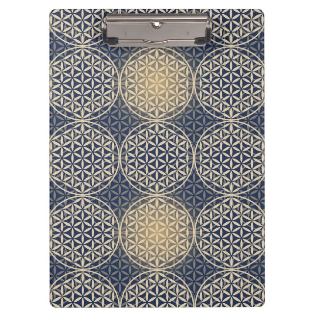 Porte-bloc Fleur de vie - motif de timbre - sable bleu (Devant)