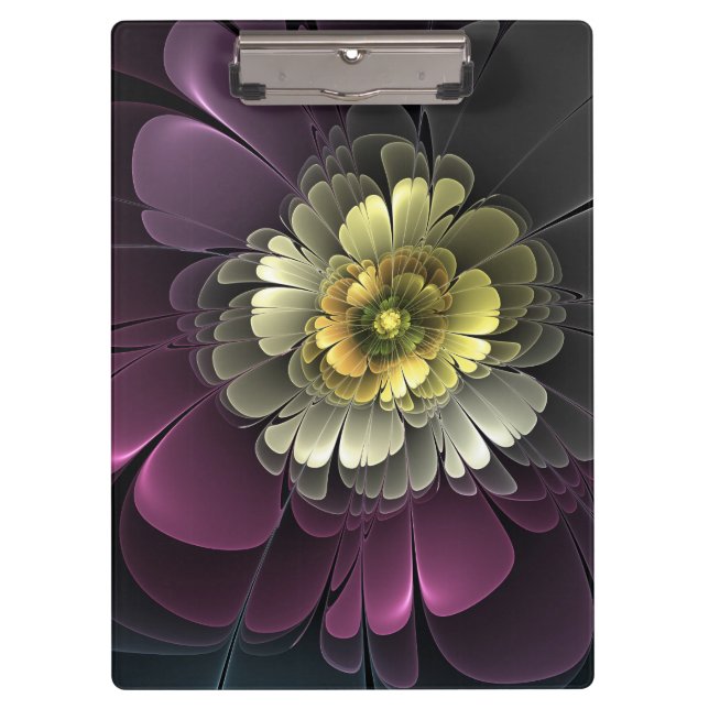 Porte-bloc Fleur fractale grise de pourpre moderne abstraite (Devant)