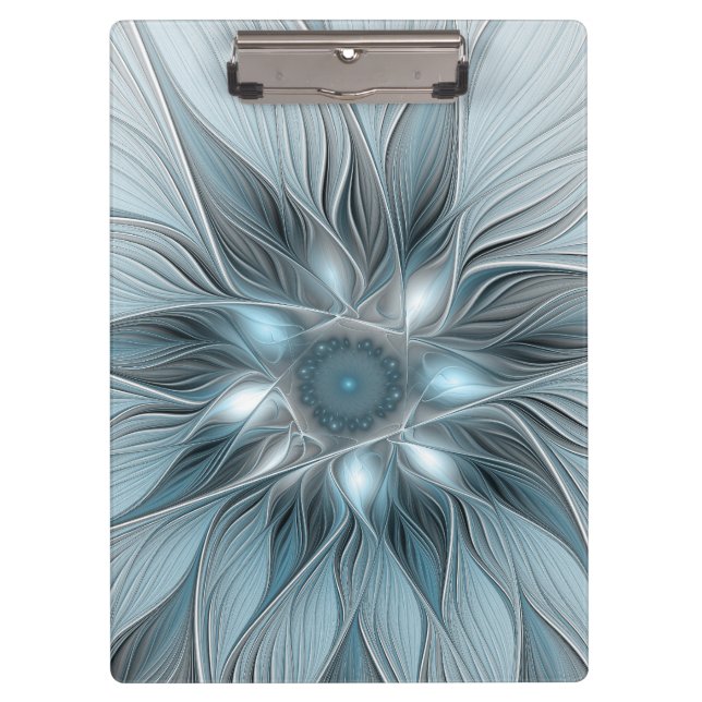 Porte-bloc Fleur Joyeuse Abstrait gris bleu floral Fractal (Devant)