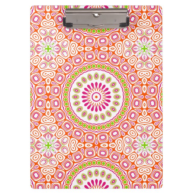 Porte-bloc Fleur Mandala de printemps rose vif et orange (Devant)