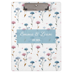 Porte-bloc Fleur personnalisée minimale bleue et rose vintage