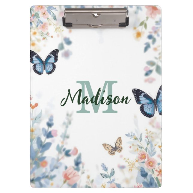 Porte-bloc fleur sauvage verte élégante Boho monogramme en fl (Devant)
