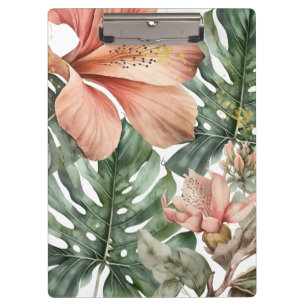 Porte-bloc Fleur tropicale jungle aquarelle vert pêche or écl