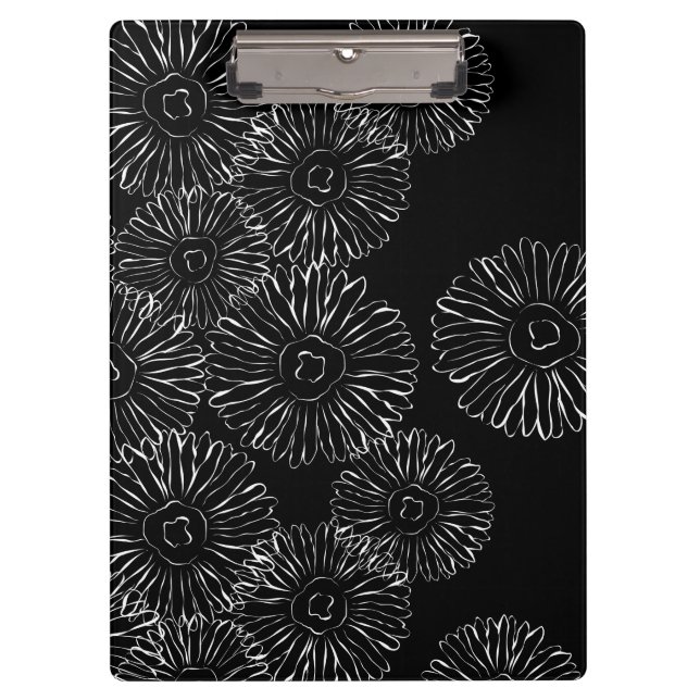 Porte-bloc Fleurs abstraites de printemps noir et blanc (Devant)