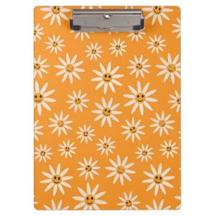 Porte-bloc Fleurs blanches rétro souriantes sur fond orange 