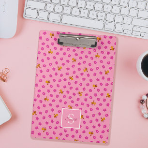 Porte-bloc Fleurs d'abeilles mignonnes motif Monogramme Nom r