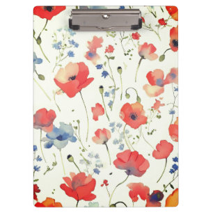 Porte-bloc Fleurs d'aquarelle bleu et rouge