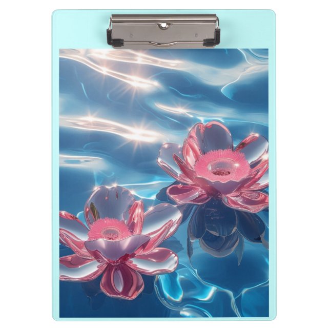 Porte-bloc Fleurs de Lotus rose flottant sur l'eau bleu crist (Devant)
