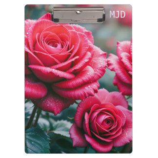 Porte-bloc Fleurs de rose rouge Monogrammé Jardin amateur de