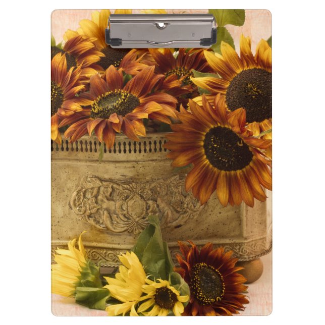 Porte-bloc Fleurs De Soleil Orange Dans Panier En Tin (Devant)