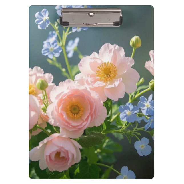 Porte-bloc Fleurs délicates rose bleu (Devant)