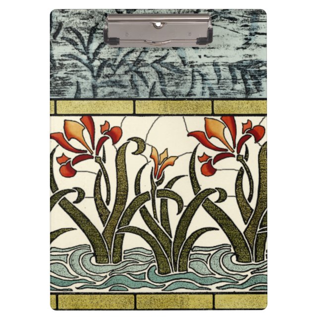 Porte-bloc Fleurs en verre tendu avec bordure en tan (Devant)