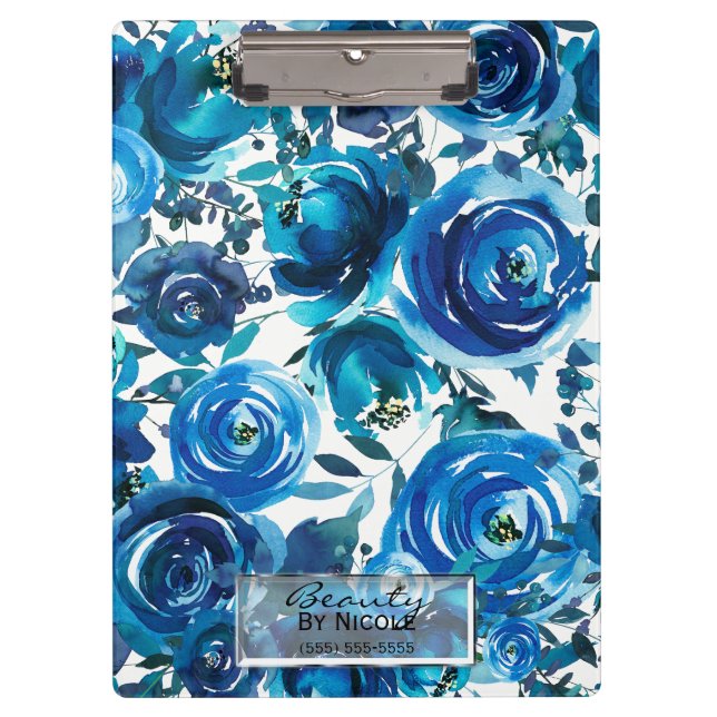Porte-bloc Fleurs Florales Indigo Bleu Élégantes Personnalisé (Devant)
