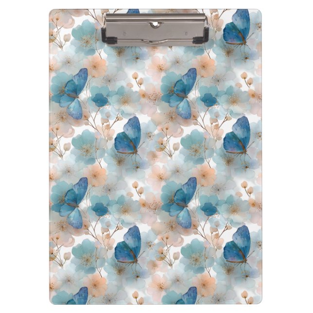 Porte-bloc Fleurs printanières vintage & Papillon bleu (Devant)