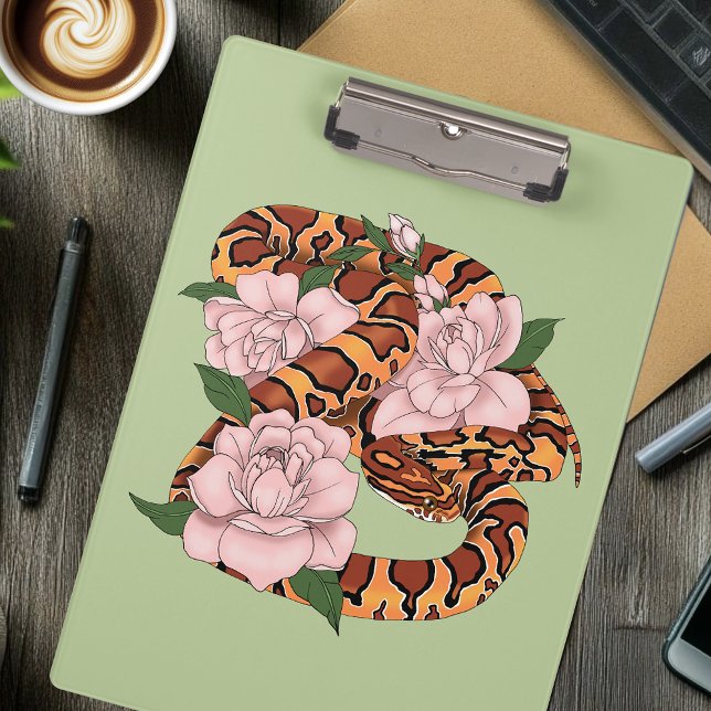 Porte-bloc Fleurs roses du serpent de maïs vert (Créateur téléchargé)