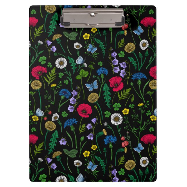 Porte-bloc Fleurs sauvages en noir (Devant)