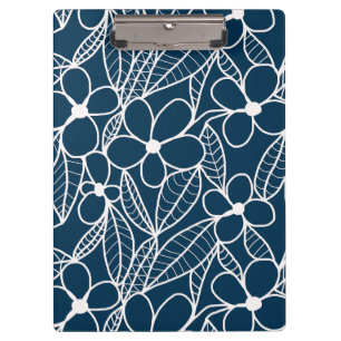 Porte-bloc Fleurs tropicales bleu foncé et blanc