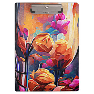 Porte-bloc Floral Abstract Art Orange Red Blue Flowers