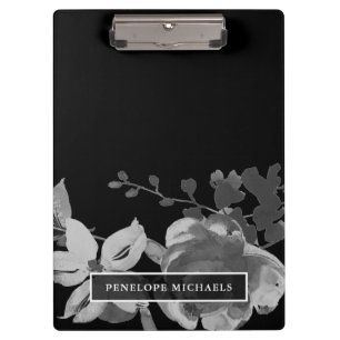 Porte-bloc Floral noir et blanc avec nom