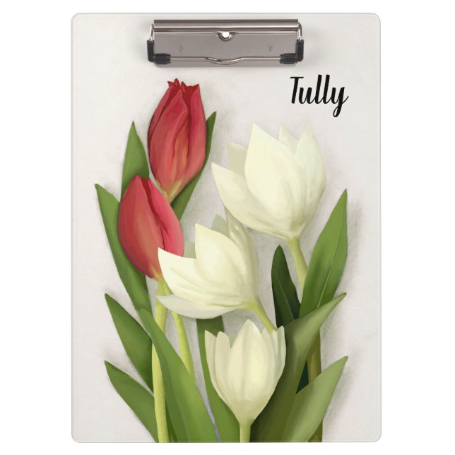 Porte-bloc Flore de tulipes rouges et blanches personnalisées (Devant)