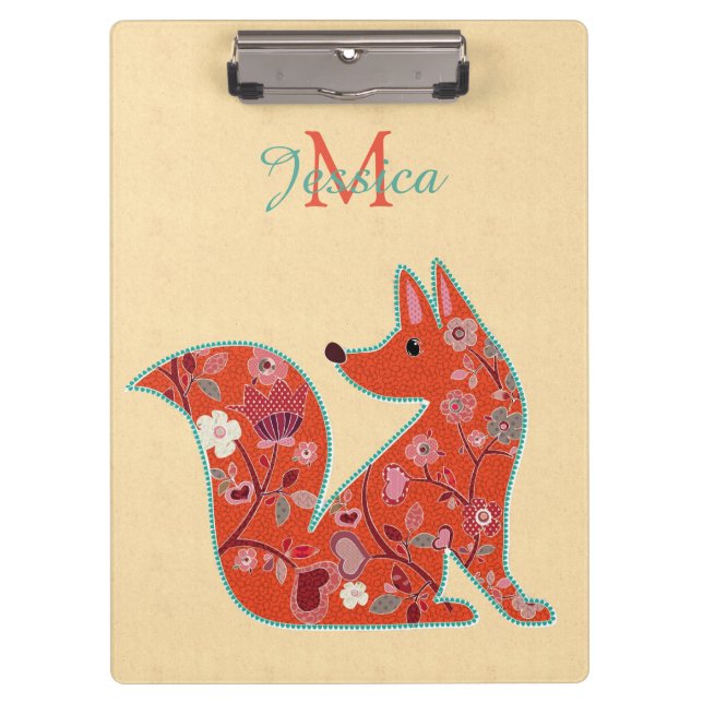 Porte-bloc Folk Art Flower Motif Fox personnalisé (Devant)
