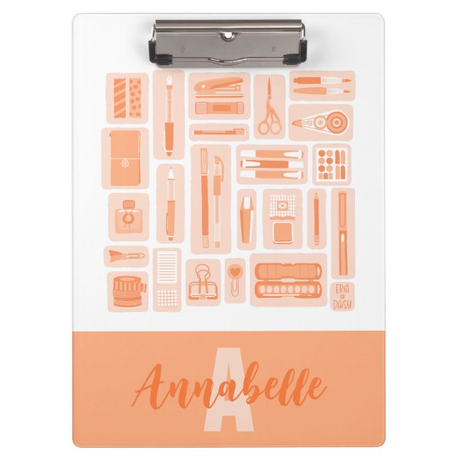 Porte-bloc Fournitures d'art lunaire Pêcher Monogramme orange (Devant)