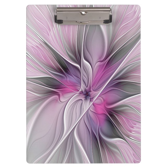 Porte-bloc Fractal Floral Moderne Abstrait Fleur Rose Gris (Devant)