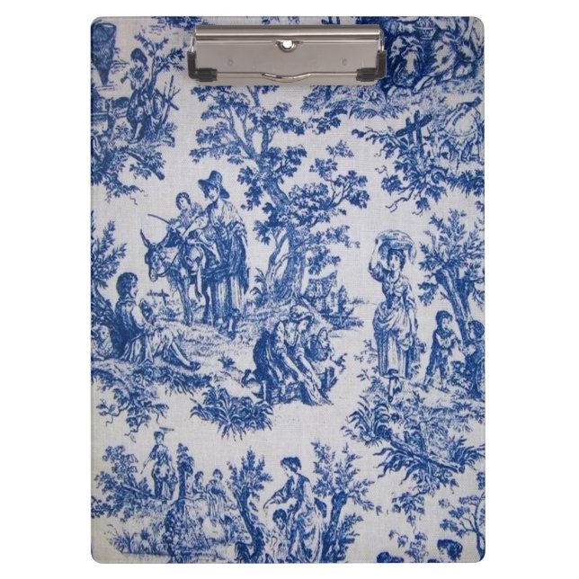 Porte-bloc Française toile de jouy bleu et blanc élégant (Devant)