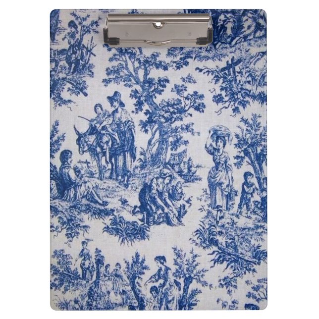 Porte-bloc Française toile de jouy bleu et blanc élégant (Devant)