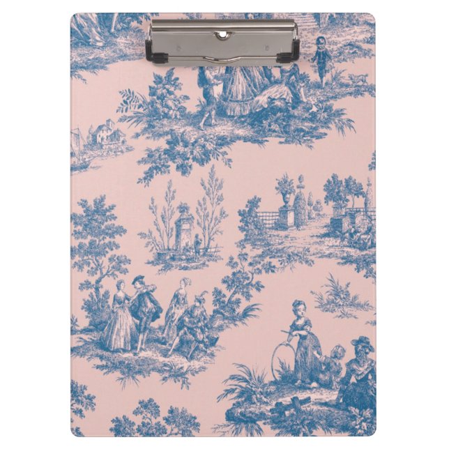 Porte-bloc French toile de jouy bleu et rose élégant (Devant)