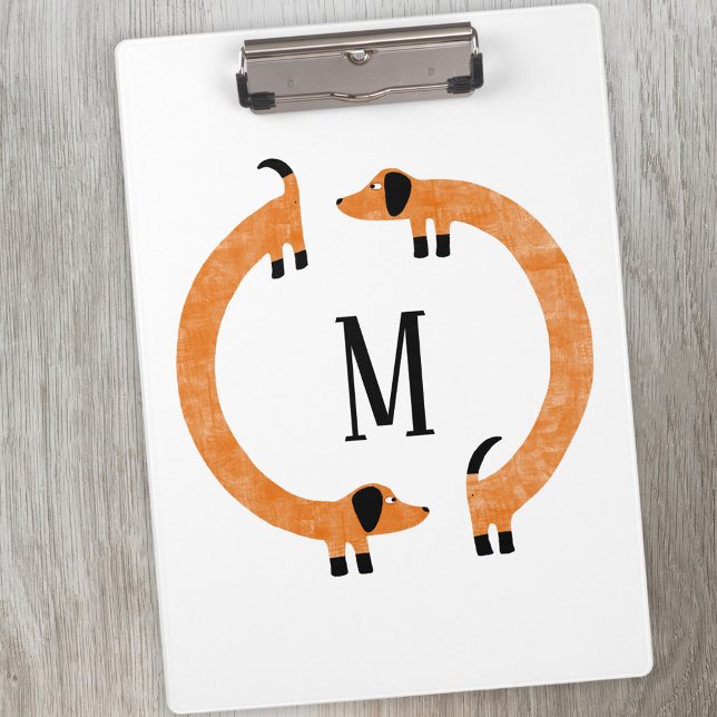 Porte-bloc Funny Dachshund Saucisse Chien Monogramme (Funny Dachshund Sausage or Wiener dog monogram clipboard)