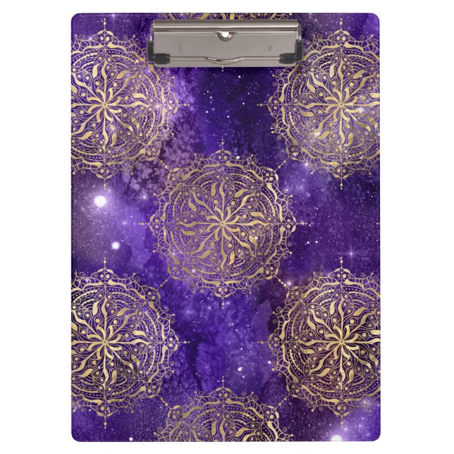 Porte-bloc Galaxie dorée et violette Motif Mandala Dharma (Devant)
