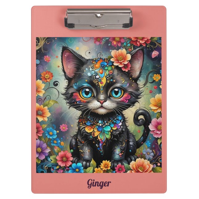 Porte-bloc GINGER ~ Chat noir mignon ~ (Devant)