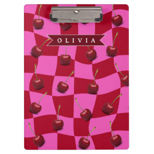 Porte-bloc Gingham Cerise Personnalisé Rétro Nom Personnalisé