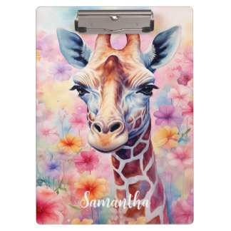 Porte-bloc Giraffe mignonne en fleurs roses