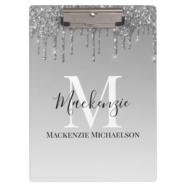 Porte-bloc Girver Silver Grey Parties scintillant Nom du mono (Devant)