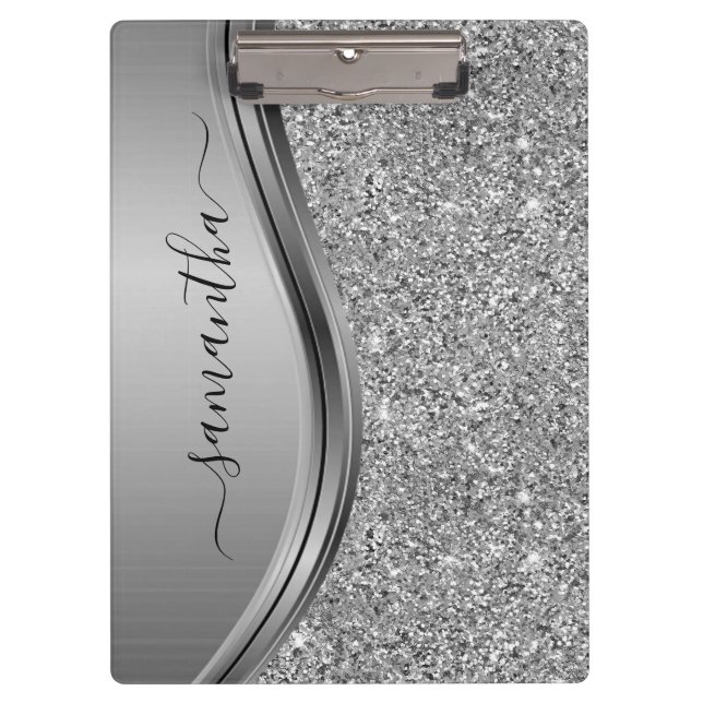 Porte-bloc Gold Faux Glitter Handwritten Name Metal Monogram  (Devant)
