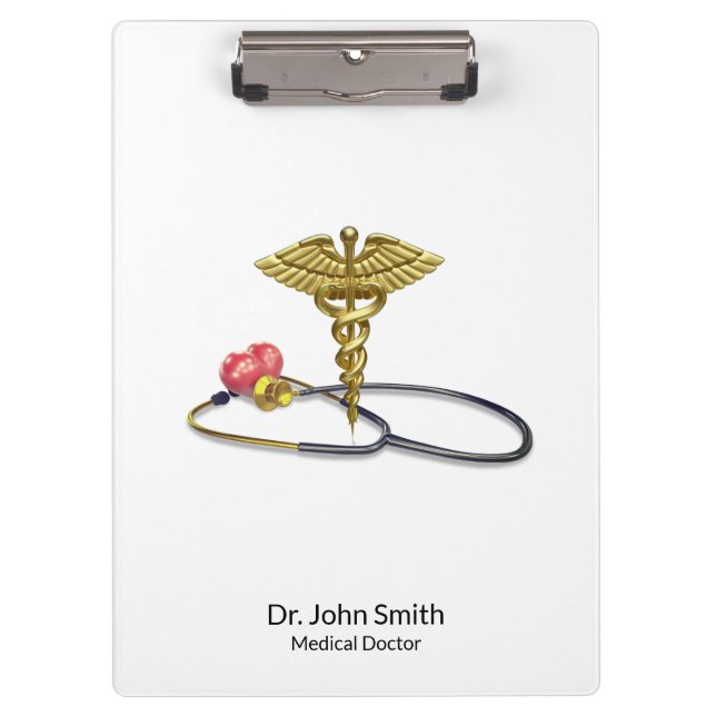 Porte-bloc Gold Medical Caduceus & Stethoscope with Heart (Devant)