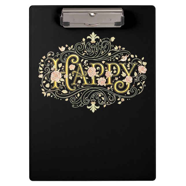Porte-bloc Golden Bliss: Elegant Floral Happy (Devant)