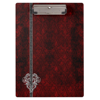 Porte-bloc Goth Red Damask Coeur argenté