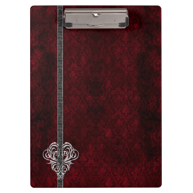 Porte-bloc Goth Red Damask Coeur argenté (Devant)