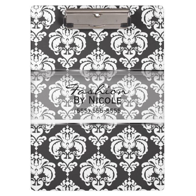 Porte-bloc Gray & blanc Damask Chic Elegant Glam Personnalisé (Devant)